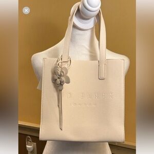 Ted Baker Light Beige Tote Bag With Floral Charm NWT  Feminine Minimalist